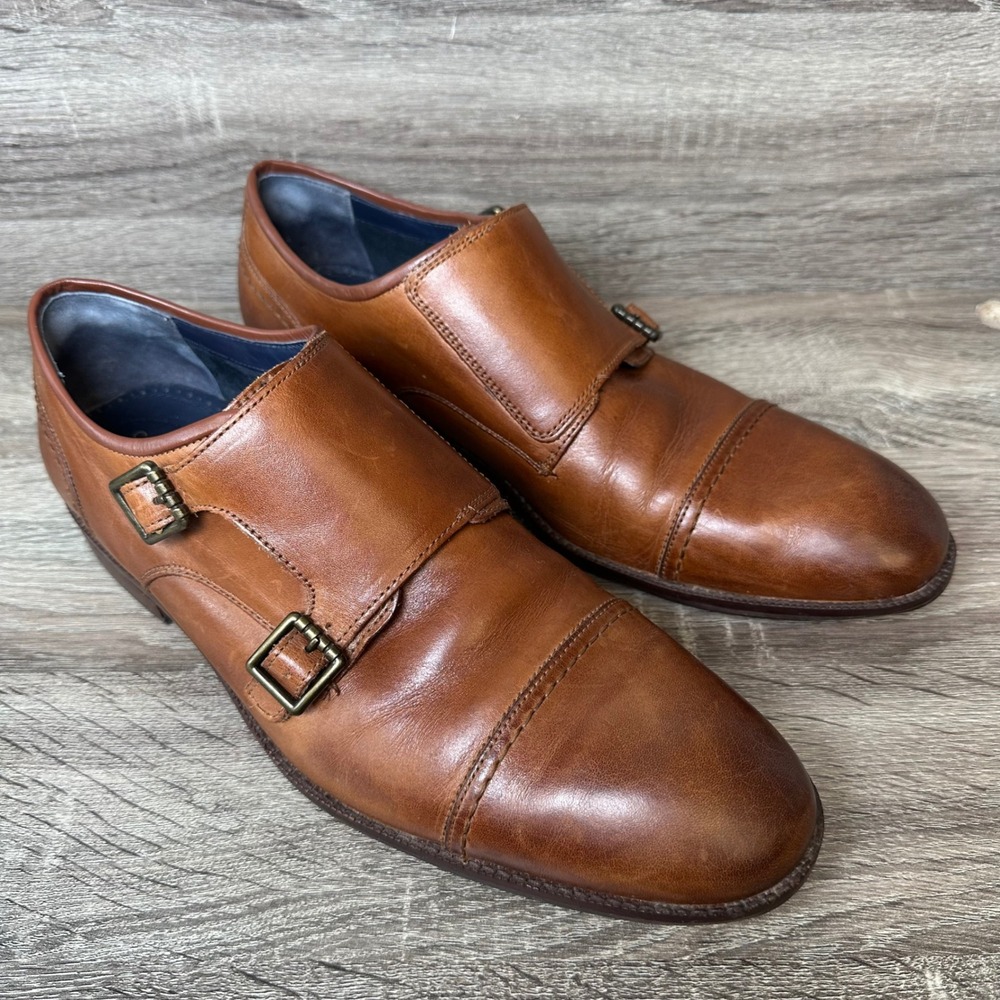 Cole Haan Grand 360 Shoes Mens 10.5 Cognac Leather Double Monk Strap Dapper